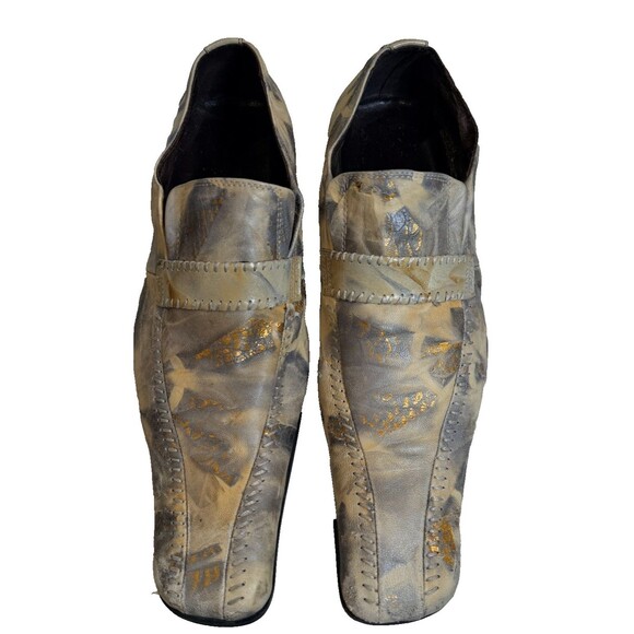 Boutique Italian Leather  Square Toe Dress Shoes-Gilded Gold Leaf & Marble Wash main image 10